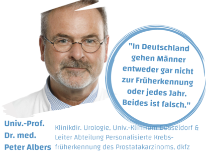 Portrait von Prof. Albers mit Zitat zu Prostatakrebs Früherkennung